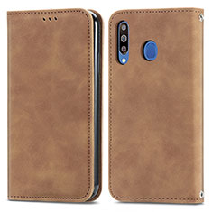 Leather Case Stands Flip Cover Holder S04D for Samsung Galaxy A40s Brown