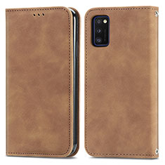 Leather Case Stands Flip Cover Holder S04D for Samsung Galaxy A41 Brown