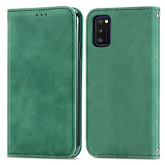 Leather Case Stands Flip Cover Holder S04D for Samsung Galaxy A41 Green