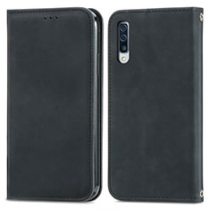 Leather Case Stands Flip Cover Holder S04D for Samsung Galaxy A50S Black