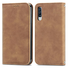 Leather Case Stands Flip Cover Holder S04D for Samsung Galaxy A50S Brown