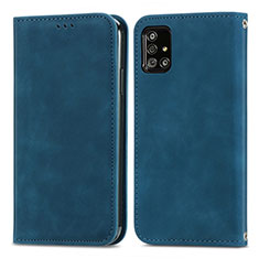Leather Case Stands Flip Cover Holder S04D for Samsung Galaxy A51 5G Blue
