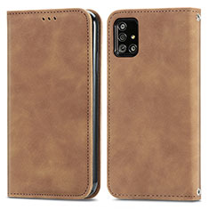 Leather Case Stands Flip Cover Holder S04D for Samsung Galaxy A51 5G Brown