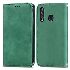 Leather Case Stands Flip Cover Holder S04D for Samsung Galaxy A60 Green