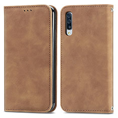 Leather Case Stands Flip Cover Holder S04D for Samsung Galaxy A70 Brown