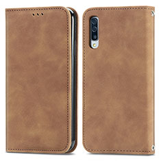 Leather Case Stands Flip Cover Holder S04D for Samsung Galaxy A70S Brown