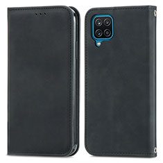 Leather Case Stands Flip Cover Holder S04D for Samsung Galaxy F12 Black