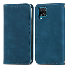 Leather Case Stands Flip Cover Holder S04D for Samsung Galaxy F12 Blue