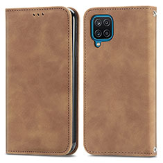 Leather Case Stands Flip Cover Holder S04D for Samsung Galaxy F12 Brown