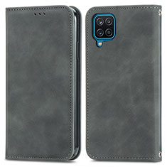 Leather Case Stands Flip Cover Holder S04D for Samsung Galaxy F12 Gray
