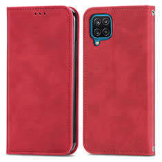 Leather Case Stands Flip Cover Holder S04D for Samsung Galaxy F12 Red