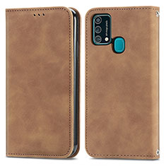 Leather Case Stands Flip Cover Holder S04D for Samsung Galaxy F41 Brown