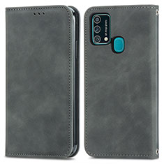 Leather Case Stands Flip Cover Holder S04D for Samsung Galaxy F41 Gray
