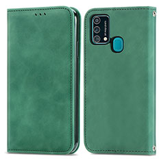 Leather Case Stands Flip Cover Holder S04D for Samsung Galaxy F41 Green