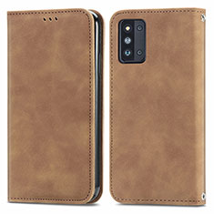 Leather Case Stands Flip Cover Holder S04D for Samsung Galaxy F52 5G Brown