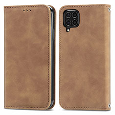 Leather Case Stands Flip Cover Holder S04D for Samsung Galaxy F62 5G Brown