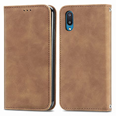 Leather Case Stands Flip Cover Holder S04D for Samsung Galaxy M02 Brown