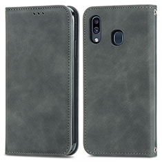 Leather Case Stands Flip Cover Holder S04D for Samsung Galaxy M10S Gray