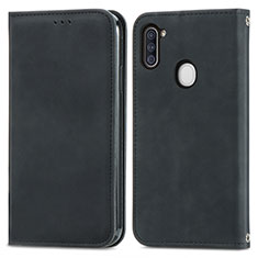 Leather Case Stands Flip Cover Holder S04D for Samsung Galaxy M11 Black