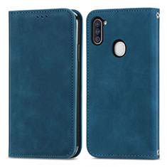 Leather Case Stands Flip Cover Holder S04D for Samsung Galaxy M11 Blue