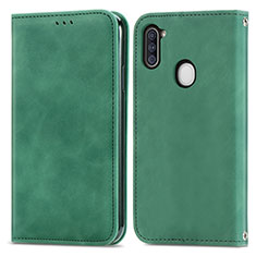Leather Case Stands Flip Cover Holder S04D for Samsung Galaxy M11 Green