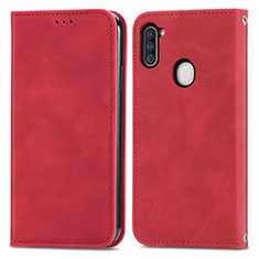 Leather Case Stands Flip Cover Holder S04D for Samsung Galaxy M11 Red