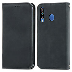 Leather Case Stands Flip Cover Holder S04D for Samsung Galaxy M30 Black