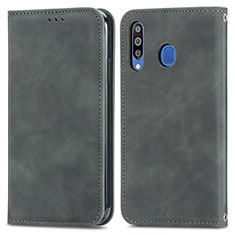 Leather Case Stands Flip Cover Holder S04D for Samsung Galaxy M30 Gray