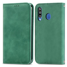Leather Case Stands Flip Cover Holder S04D for Samsung Galaxy M30 Green