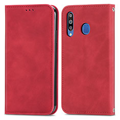 Leather Case Stands Flip Cover Holder S04D for Samsung Galaxy M30 Red