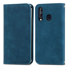 Leather Case Stands Flip Cover Holder S04D for Samsung Galaxy M40 Blue