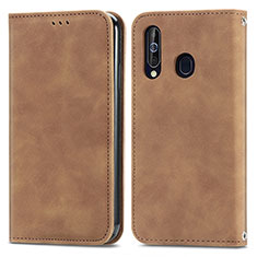 Leather Case Stands Flip Cover Holder S04D for Samsung Galaxy M40 Brown