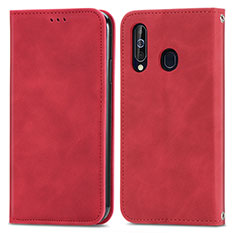 Leather Case Stands Flip Cover Holder S04D for Samsung Galaxy M40 Red