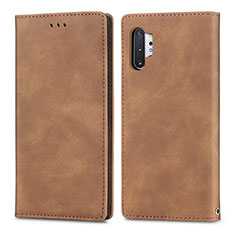 Leather Case Stands Flip Cover Holder S04D for Samsung Galaxy Note 10 Plus 5G Brown