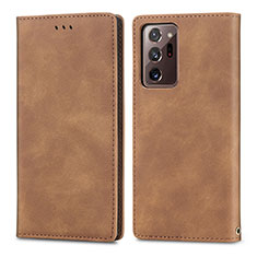 Leather Case Stands Flip Cover Holder S04D for Samsung Galaxy Note 20 Ultra 5G Brown