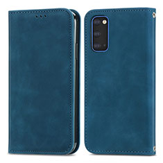 Leather Case Stands Flip Cover Holder S04D for Samsung Galaxy S20 Blue