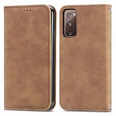 Leather Case Stands Flip Cover Holder S04D for Samsung Galaxy S20 Lite 5G Brown