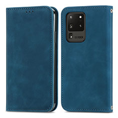 Leather Case Stands Flip Cover Holder S04D for Samsung Galaxy S20 Ultra 5G Blue