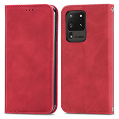 Leather Case Stands Flip Cover Holder S04D for Samsung Galaxy S20 Ultra 5G Red