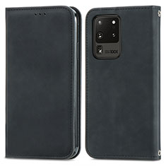 Leather Case Stands Flip Cover Holder S04D for Samsung Galaxy S20 Ultra Black