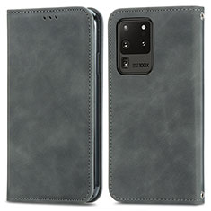 Leather Case Stands Flip Cover Holder S04D for Samsung Galaxy S20 Ultra Gray