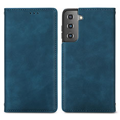 Leather Case Stands Flip Cover Holder S04D for Samsung Galaxy S21 5G Blue