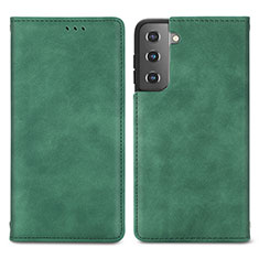 Leather Case Stands Flip Cover Holder S04D for Samsung Galaxy S22 5G Green