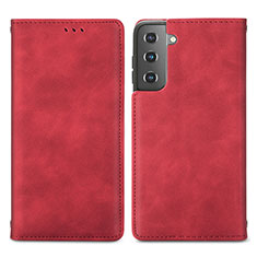 Leather Case Stands Flip Cover Holder S04D for Samsung Galaxy S22 5G Red