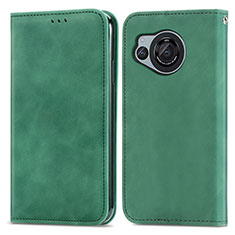 Leather Case Stands Flip Cover Holder S04D for Sharp Aquos R8 Green