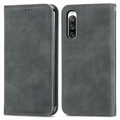 Leather Case Stands Flip Cover Holder S04D for Sony Xperia 10 IV Gray