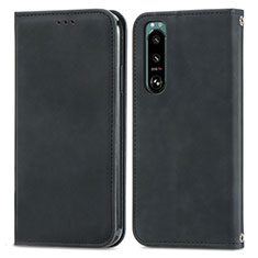 Leather Case Stands Flip Cover Holder S04D for Sony Xperia 5 III Black