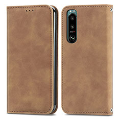 Leather Case Stands Flip Cover Holder S04D for Sony Xperia 5 III Brown