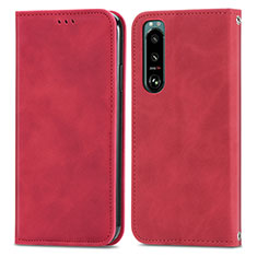 Leather Case Stands Flip Cover Holder S04D for Sony Xperia 5 III Red