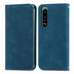 Leather Case Stands Flip Cover Holder S04D for Sony Xperia 5 IV Blue